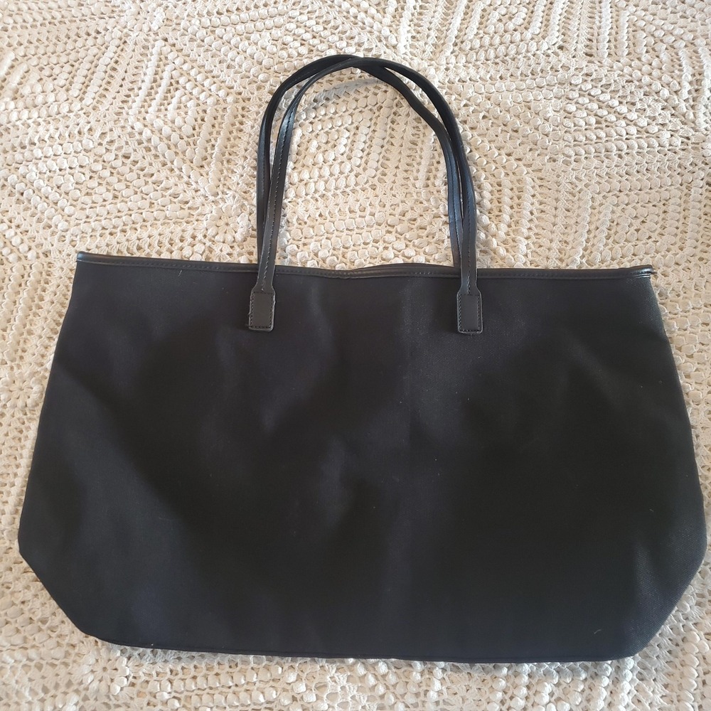 Cleobella Tote Bag Black Canvas Leather Zip‎ Top Shoulder Shopper Large Women - Picture 7 of 11